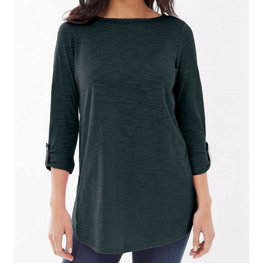 J Jill Top XL NEW Navy Blue Button Tab Sleeve Tunic Relaxed Generous Fit